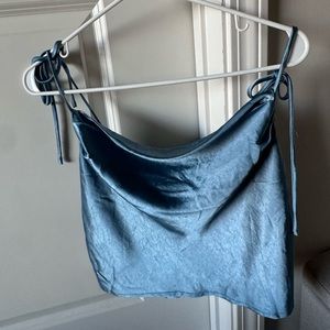 Princess Polly Classy blue silk cowl neck top